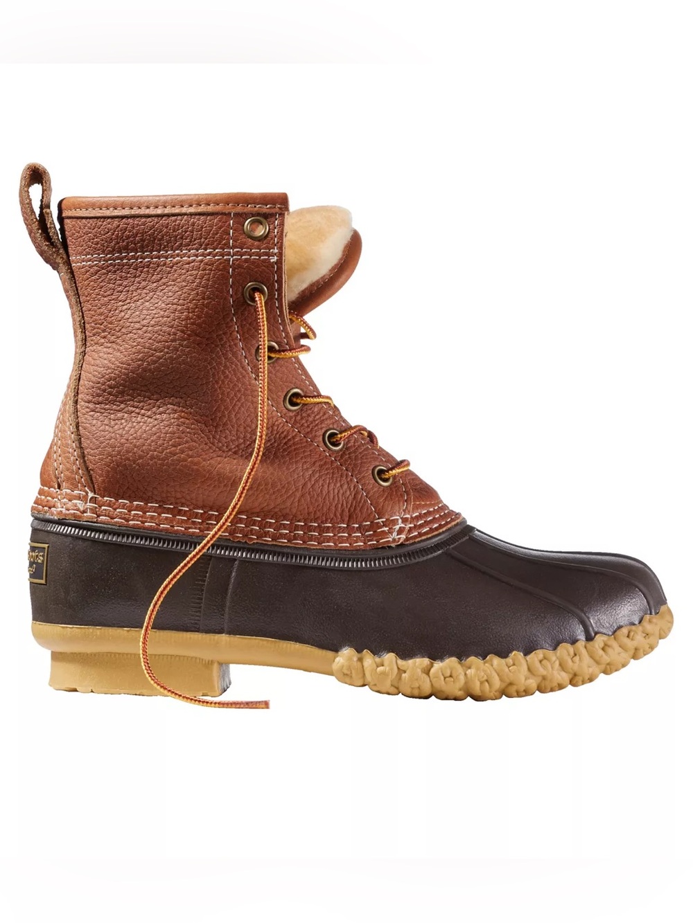 L.L. Bean Women's Bean Boots, 8" Shearling-Lined Insulated Duck brown leather 9 - Picture 3 of 11